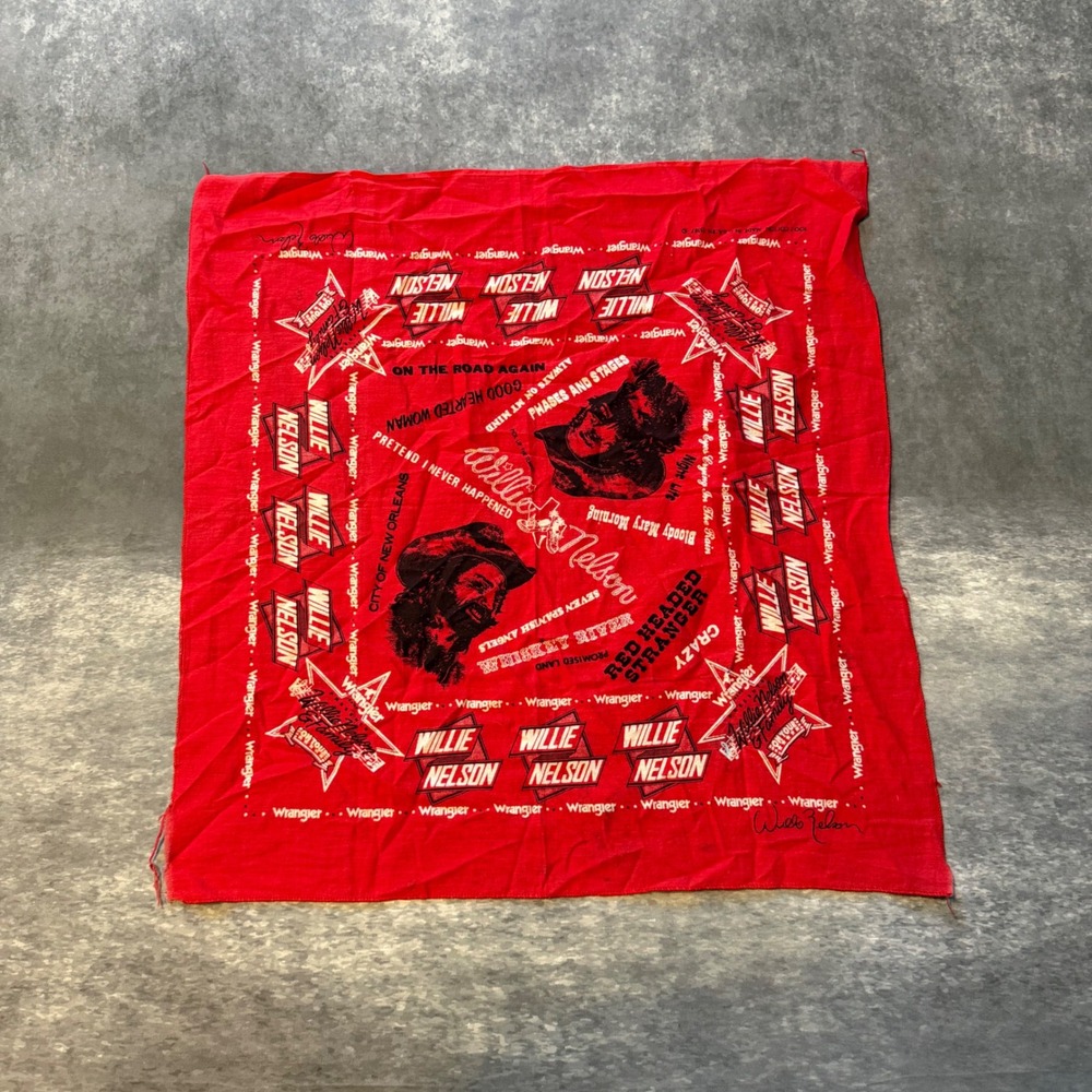 VTG 70s Willie Nelson Wrangler Concert Tour Bandana Red Cotton Scarf USA Made